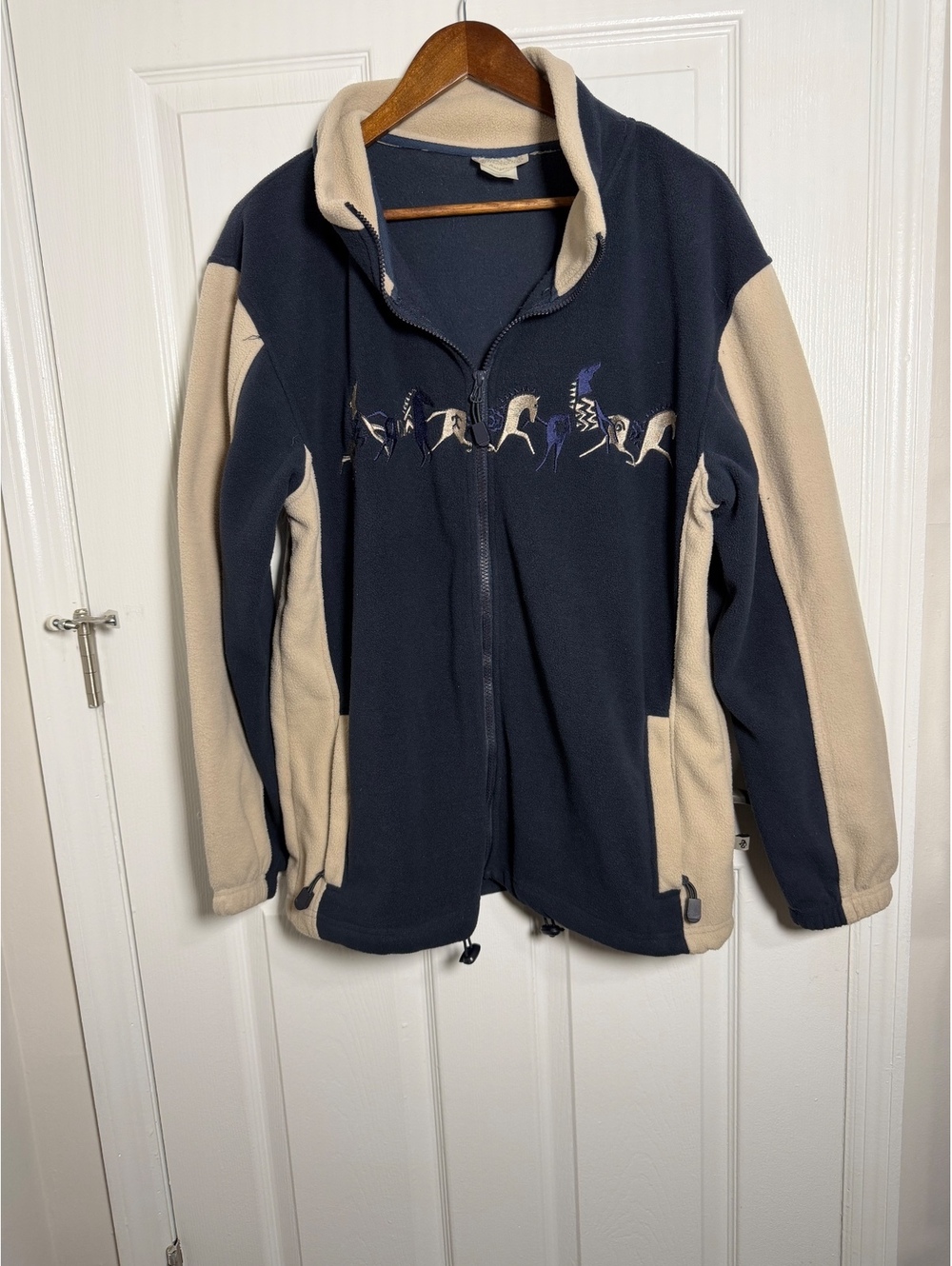Vintage Blue and Beige Western Horse Fleece Jacket
